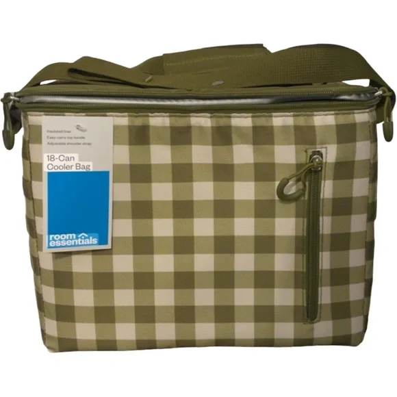 New Room Essentials 18 Can Box Insulated Cooler Green White Plaid 11 Qt Capacity - Picture 2 of 5